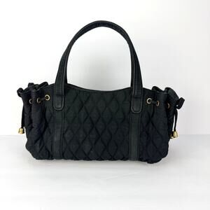 Vera Bradley Quilted Pleated Baguette Snap Handbag Purse Black Top Handle